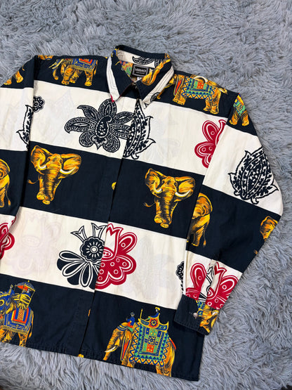 Versace VJC 90’s Regal Striped Elephant Shirt - S/M | S/M, Black, White, Yellow, Red