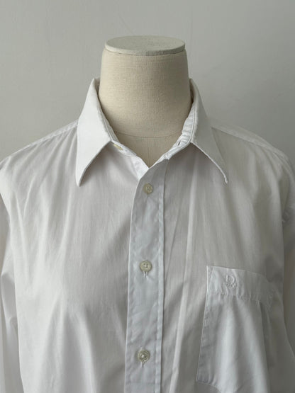 Christian Dior 1990s cotton logo shirt, men's size M, white shirt with Dior branding and classic design, close-up of fabric and logo