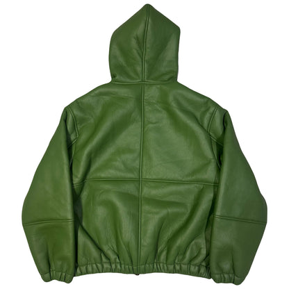Stüssy Shearling Hooded Work Leather Jacket In Green (XL) | XL, Green