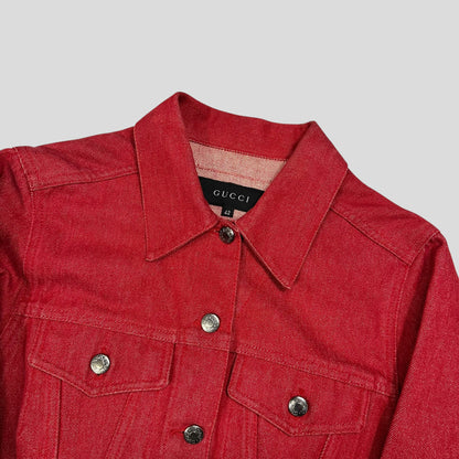 Gucci by Tom Ford 1999 Red Denim Cropped Front Drop Jacket - IT42