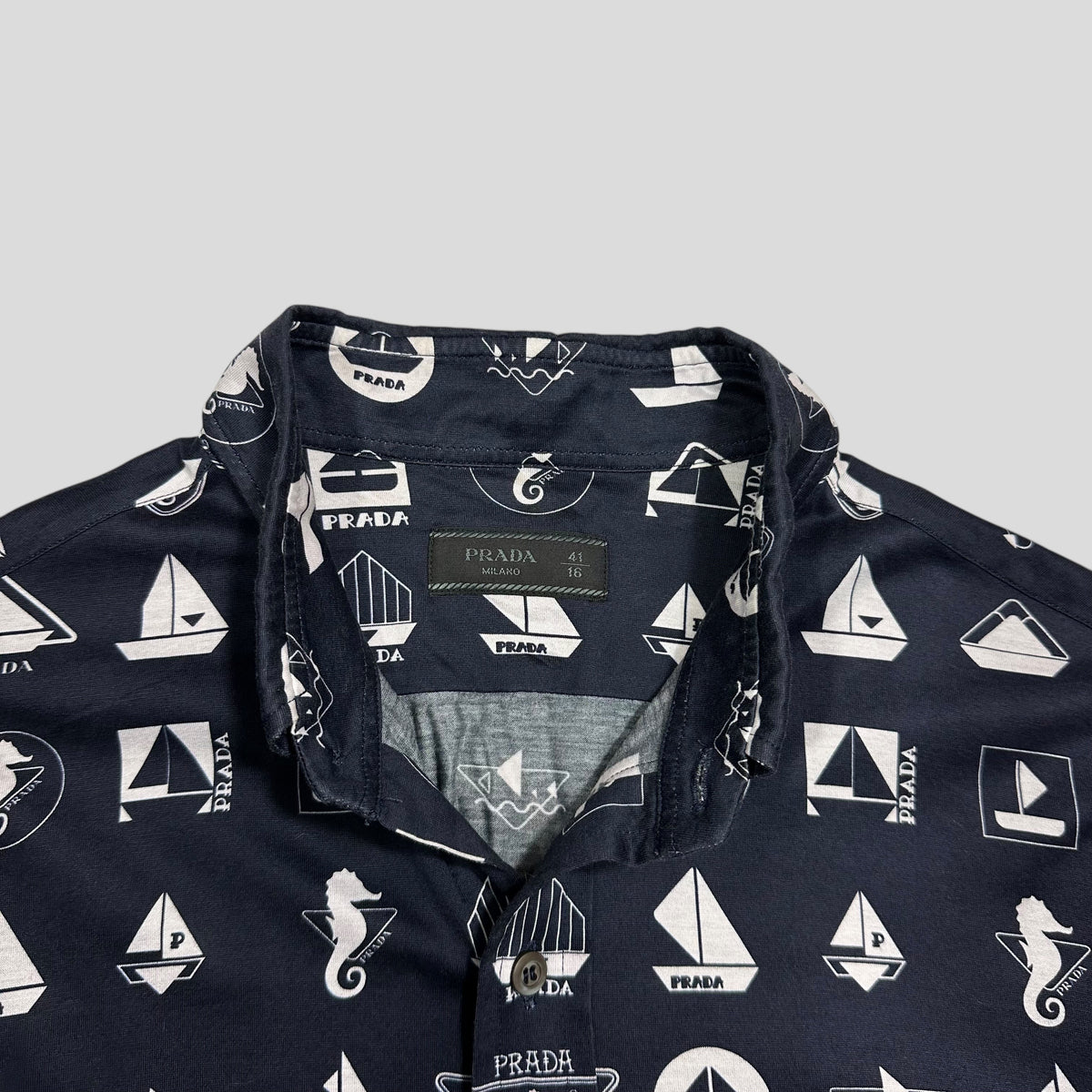 Prada 2018 Rubber Race Logo Sailing Print Shirt - M | Navy