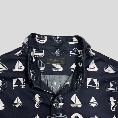 Prada 2018 Rubber Race Logo Sailing Print Shirt - M | Navy