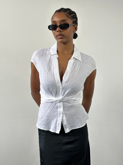 Max Mara 2000s Pure Linen Sleeveless Wrap Shirt - S/M
