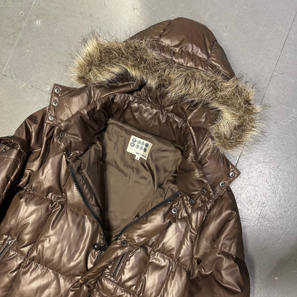 Takeo Kikuchi Puffer Jacket With Fur Hood In Brown ( L )
