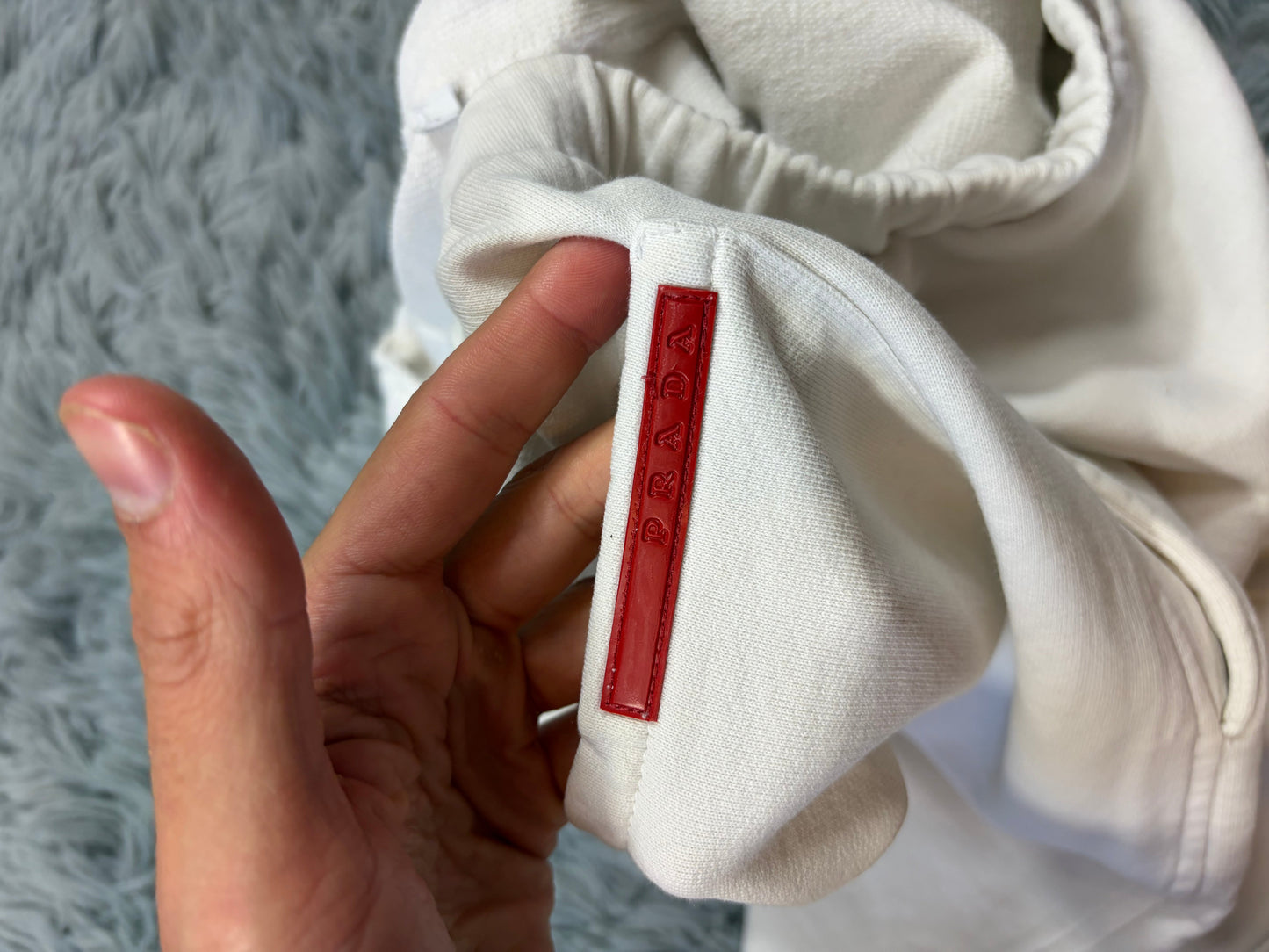 Prada Sport 2010 Red Tab Baggy White Cotton Jogger Shorts - L | O/S, Red