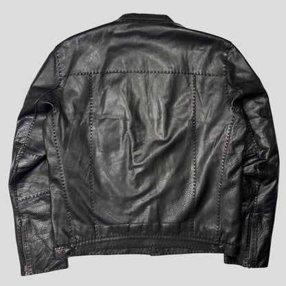 Fendi FF Textured Leather Exaggerated Stitch Moto Jacket - L