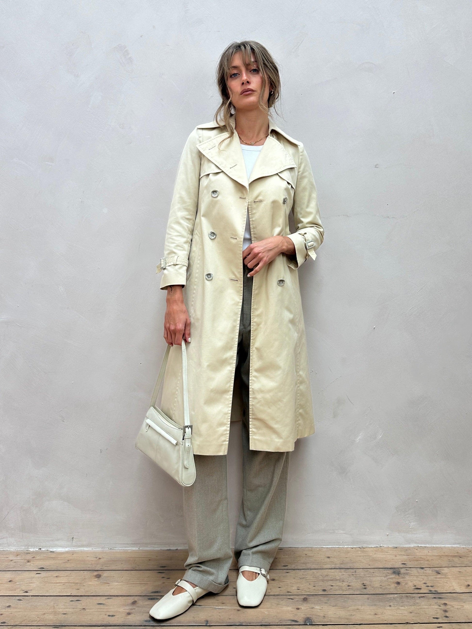 Vintage Cotton Double Breasted Belted Trench Coat - XS - Known Source