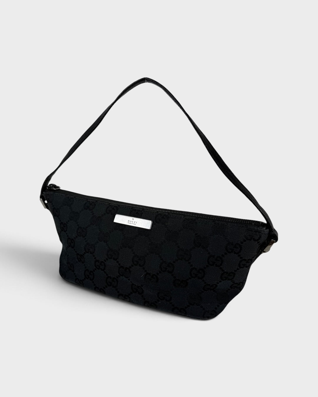 90s Gucci GG Black Monogram Pochette Boat Bag | O/S, Black