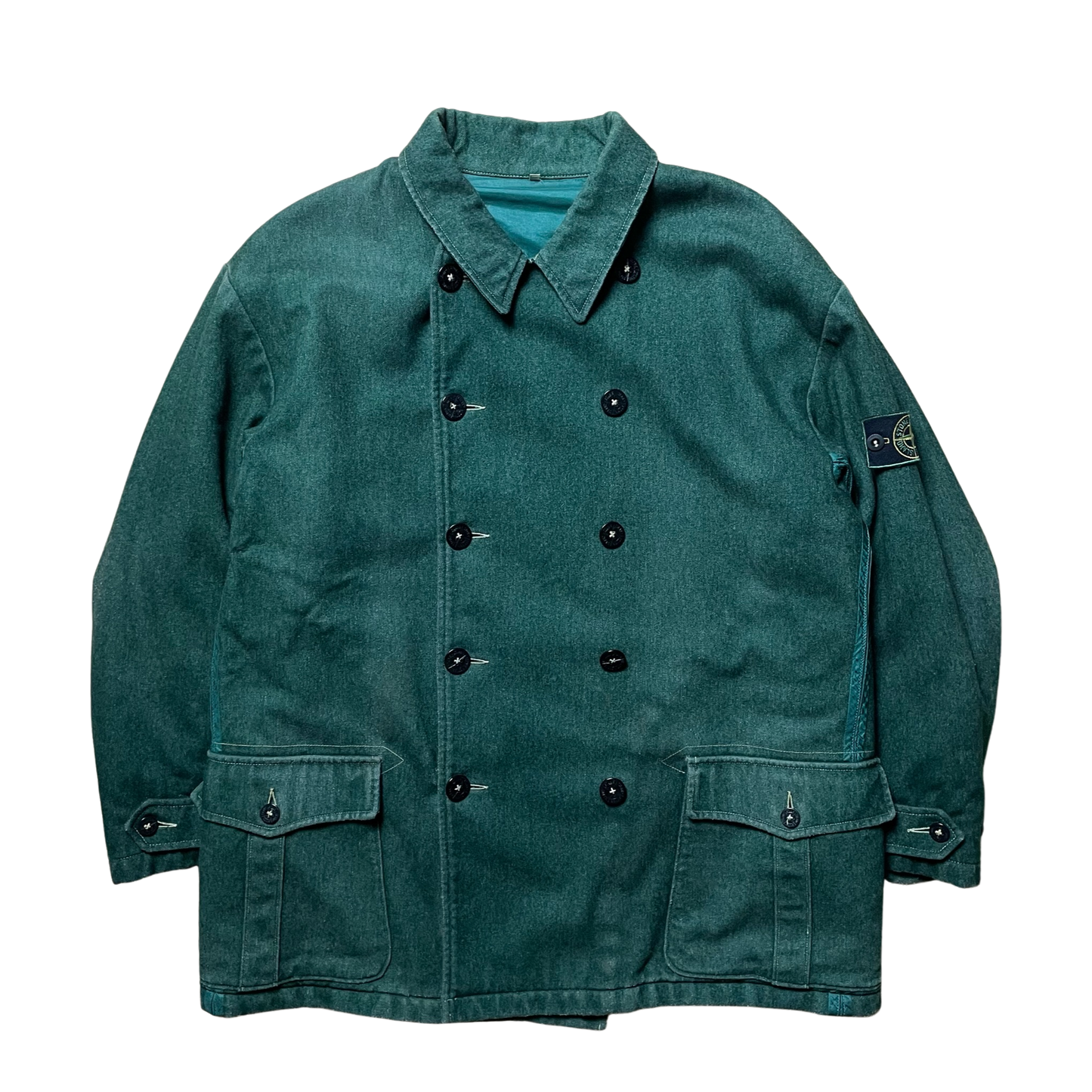A/W 1985 Jade Green Waterproof Wool Double Breasted Pea Coat