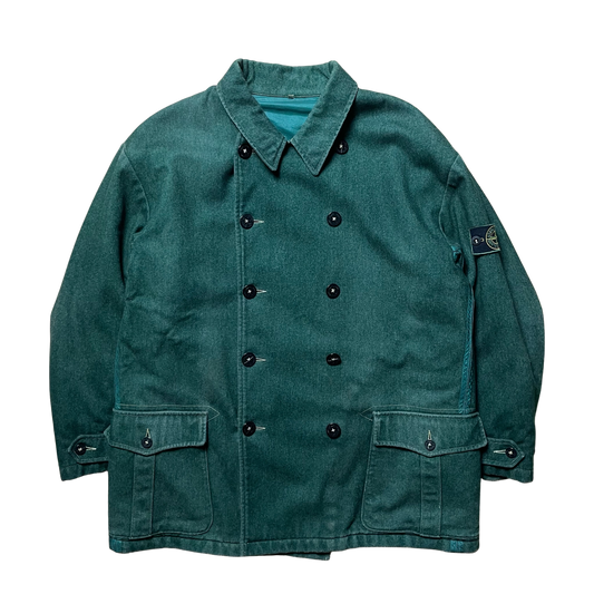 A/W 1985 Jade Green Waterproof Wool Double Breasted Pea Coat