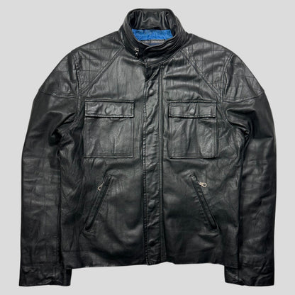 Kathrine Hamnet 00’s Nylon Hood Quilted Leather Moto Jacket - M