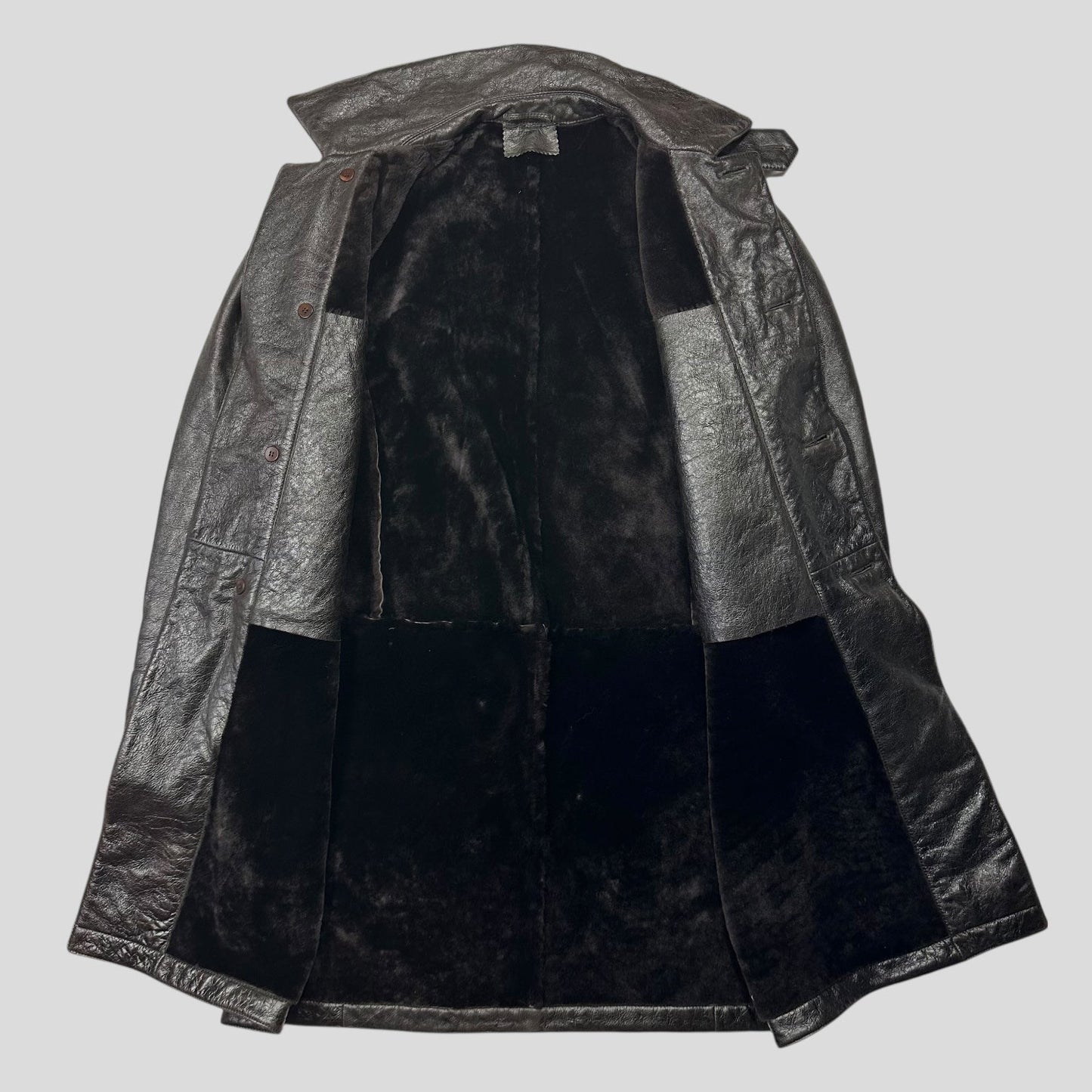 Prada Milano 00’s Leather Sheepskin Fur Full Lined Long Coat - IT50 (L/XL)