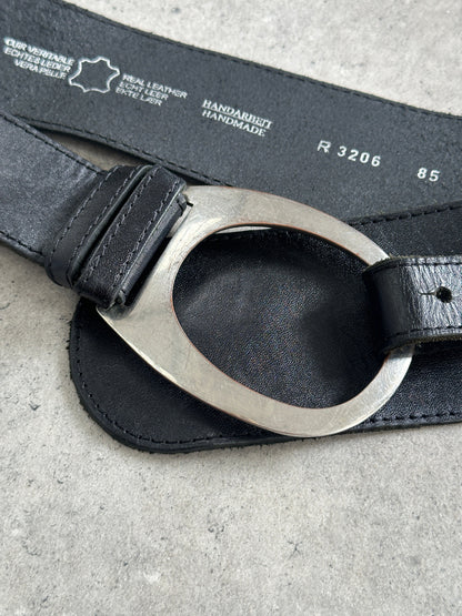 Italian Vintage 1990s Handmade Oval Chunky Leather Belt - W32