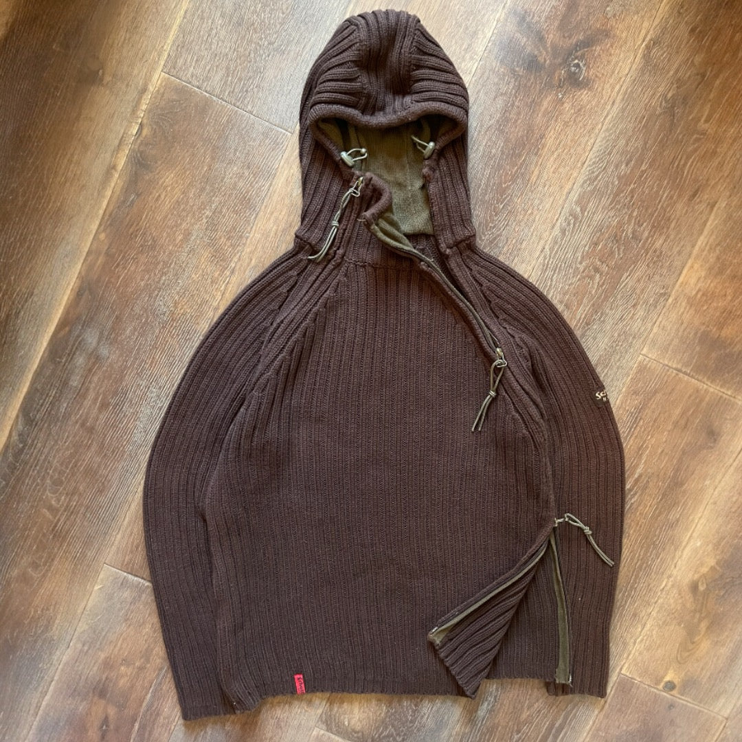 2000's Schott NYC Dual Zip Knitted Balaclava Hoodie (M) | Default Title, Brown