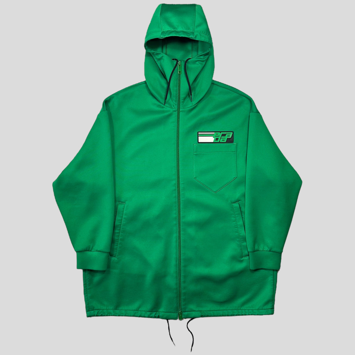 Prada 2018 Rubber Race Logo Technical Jersey Parka Jacket - XS (M) | Green