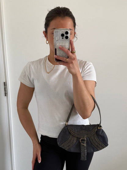 Vintage 90s Fendi Mini Denim Spy Pouch Shoulder Bag | O/S, Gold
