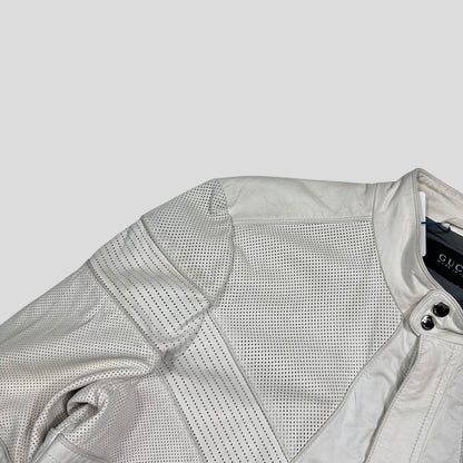 Gucci 2010 Nappa Leather Café Racer Perforated Panelled Biker Jacket - IT54 (L) | Default Title, White