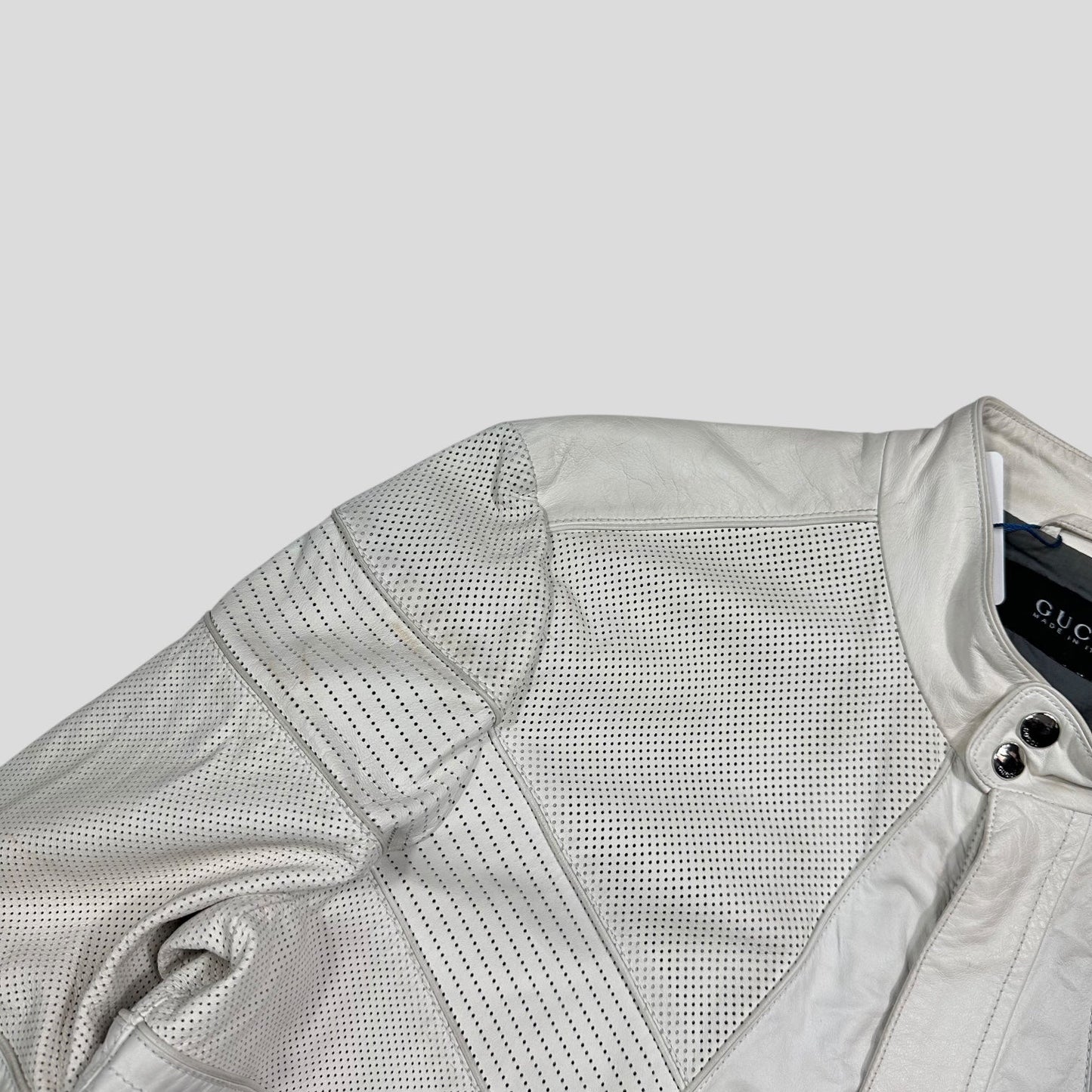 Gucci 2010 Nappa Leather Café Racer Perforated Panelled Biker Jacket - IT54 (L) | Default Title, White
