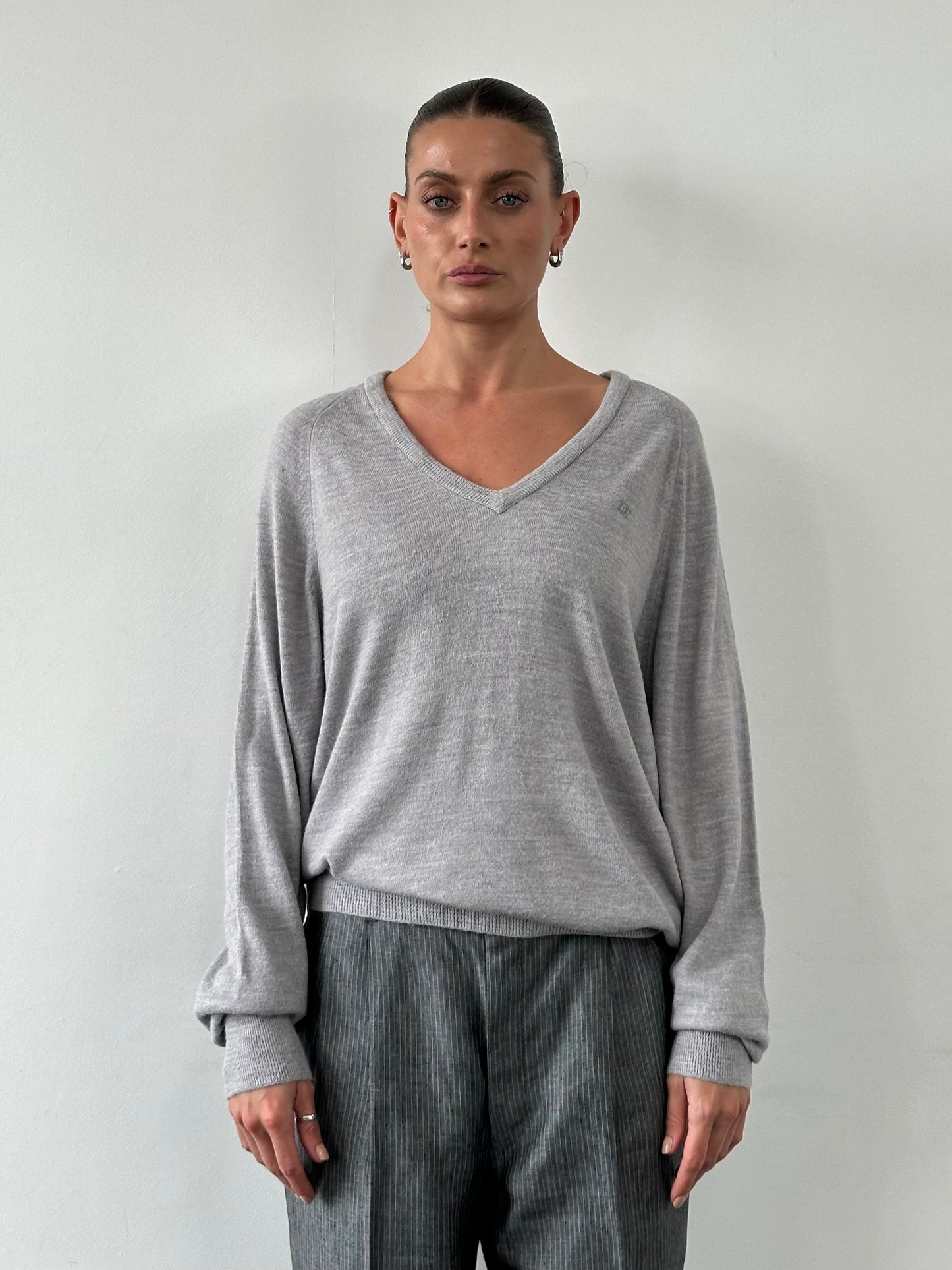 Christian Dior 1980s V Neck Logo Knitted Jumper - L/XL