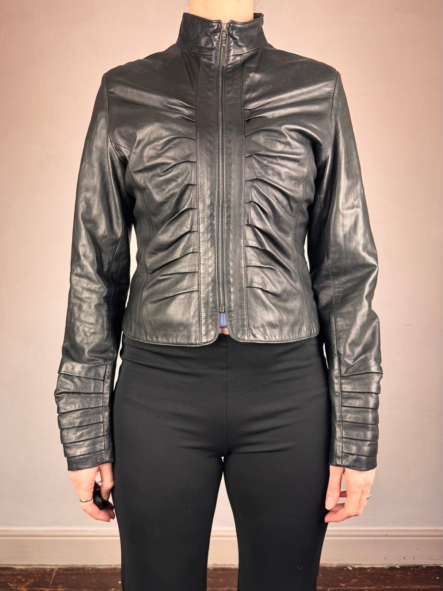 Dom & Ruby 2010s ruched leather jacket | Black, Black