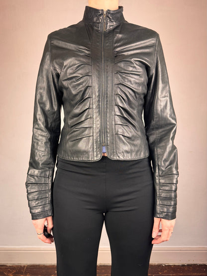 Dom & Ruby 2010s ruched leather jacket | Black, Black