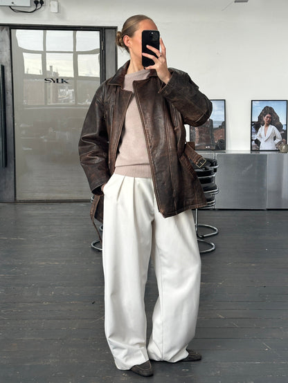 Vintage 1980s Aged Belted Leather Jacket - L