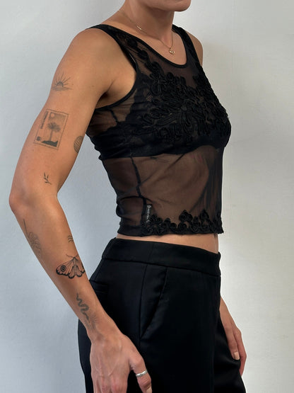 Armani Jeans Sheer Appliqué Vest Top - S