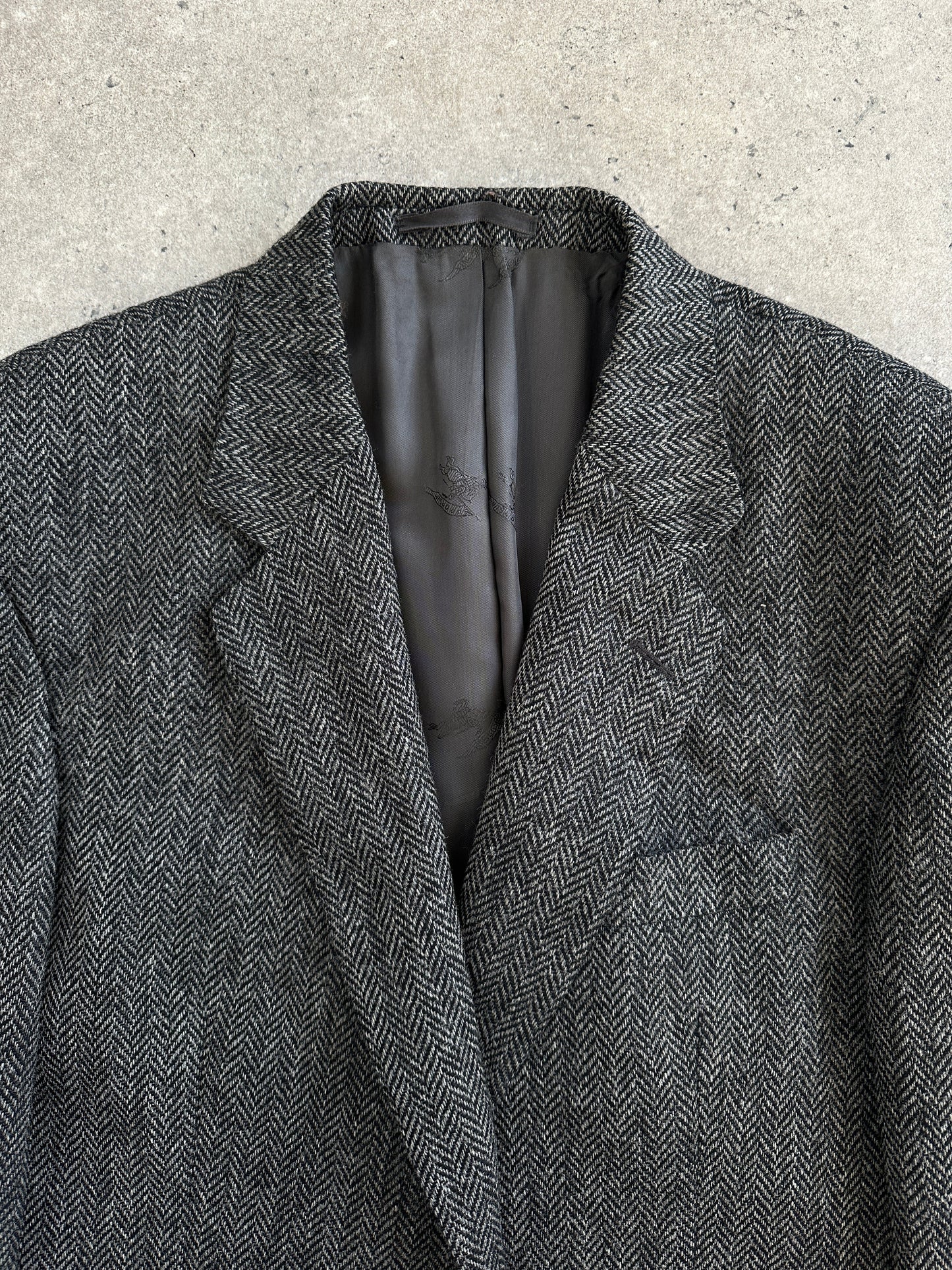 Burberry 1990s Pure Wool Herringbone Single Breasted Blazer - 46R/XXL