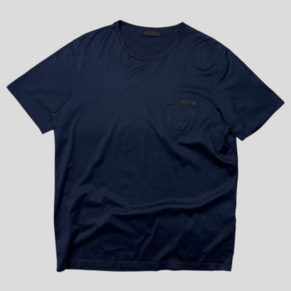 Prada 2016 Navy Blue Soft Cotton Pocket Logo T-shirt - L/XL