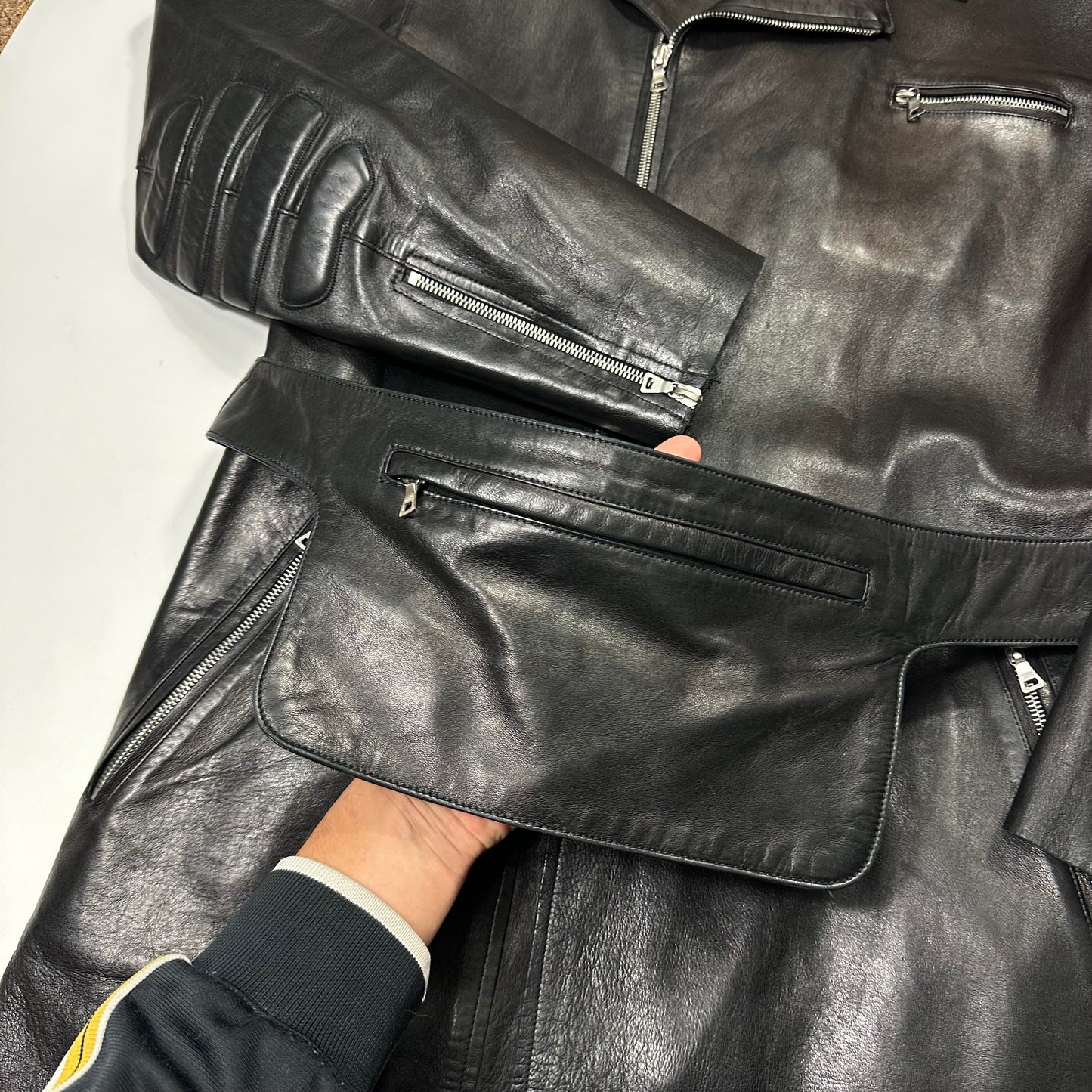 Prada FW99 Calf Leather Moto Long Jacket with Belt Bag - L