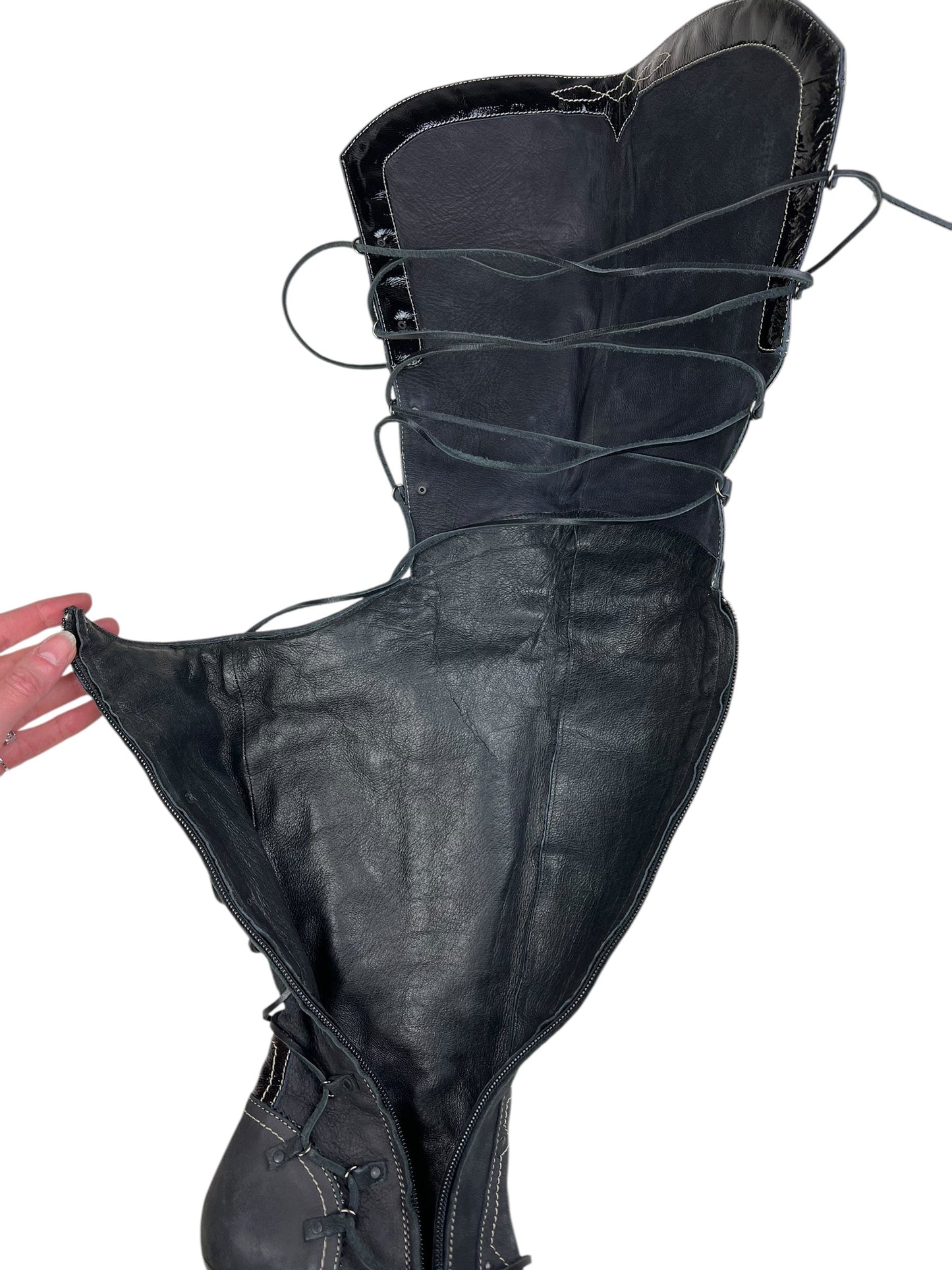 Diesel StyleLab Y2K thigh high corset back leather boots | GREY, Black