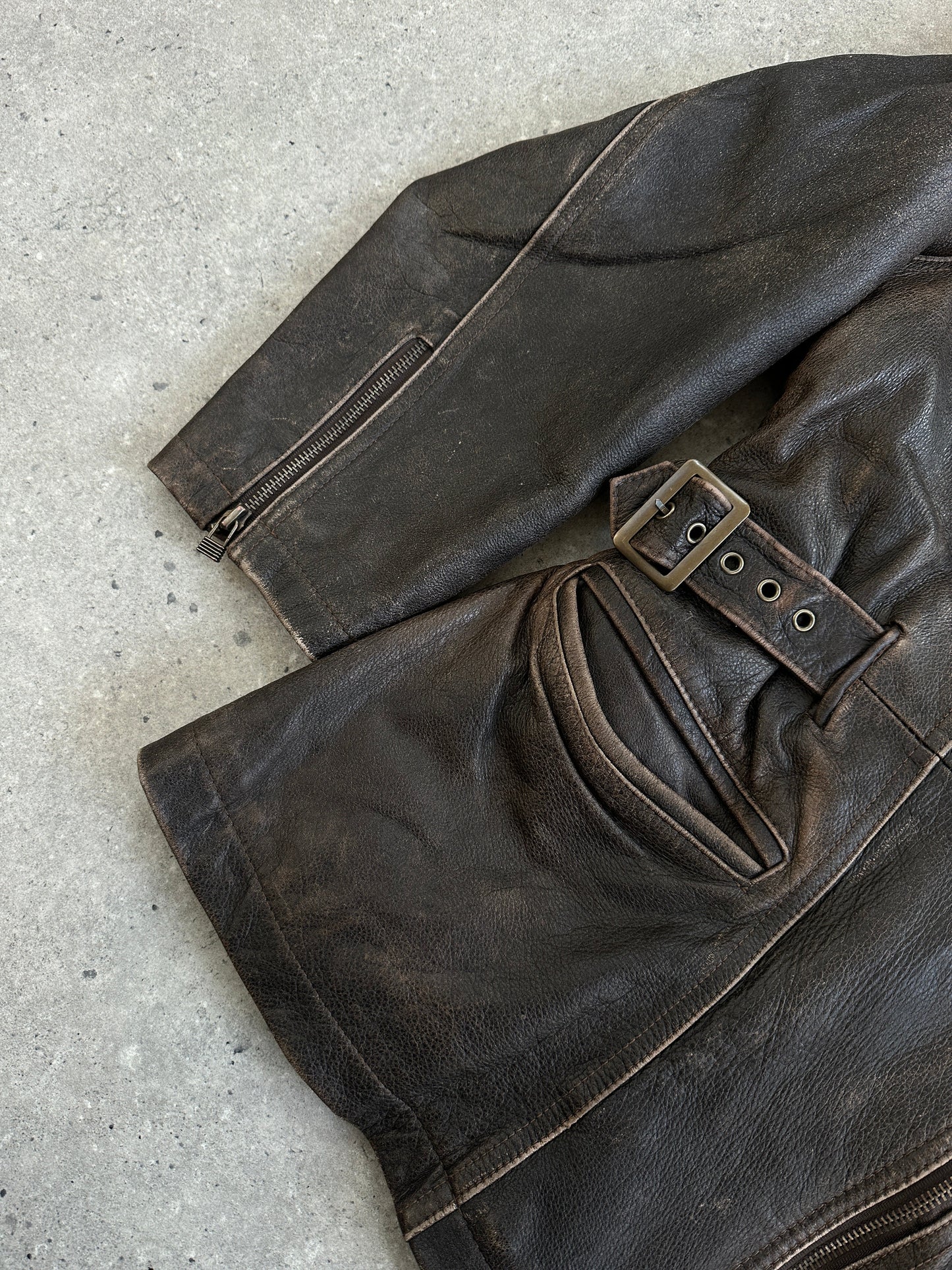 Vintage 1990s Aged Aviator Leather Jacket - M