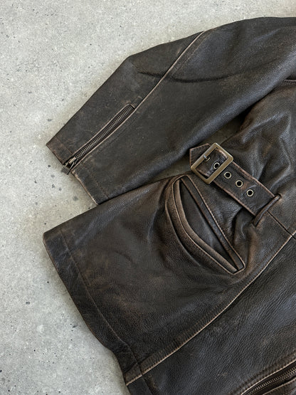 Vintage 1990s Aged Aviator Leather Jacket - M