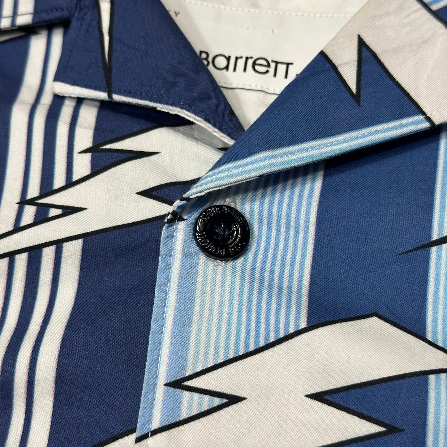 Neil Barrett 2023 Boxy Cuban Split Lightning Bolt Shirt - XL | Default Title, Blue and White