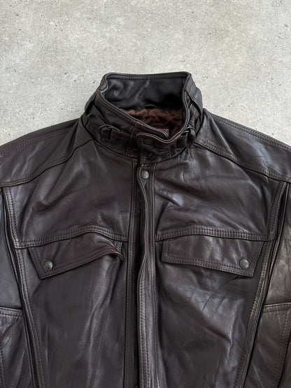 French Vintage 1980s High Neck Leather Bomber Jacket - L
