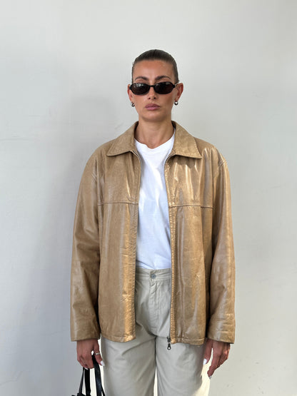 Italian Vintage Minimal Leather Jacket - L