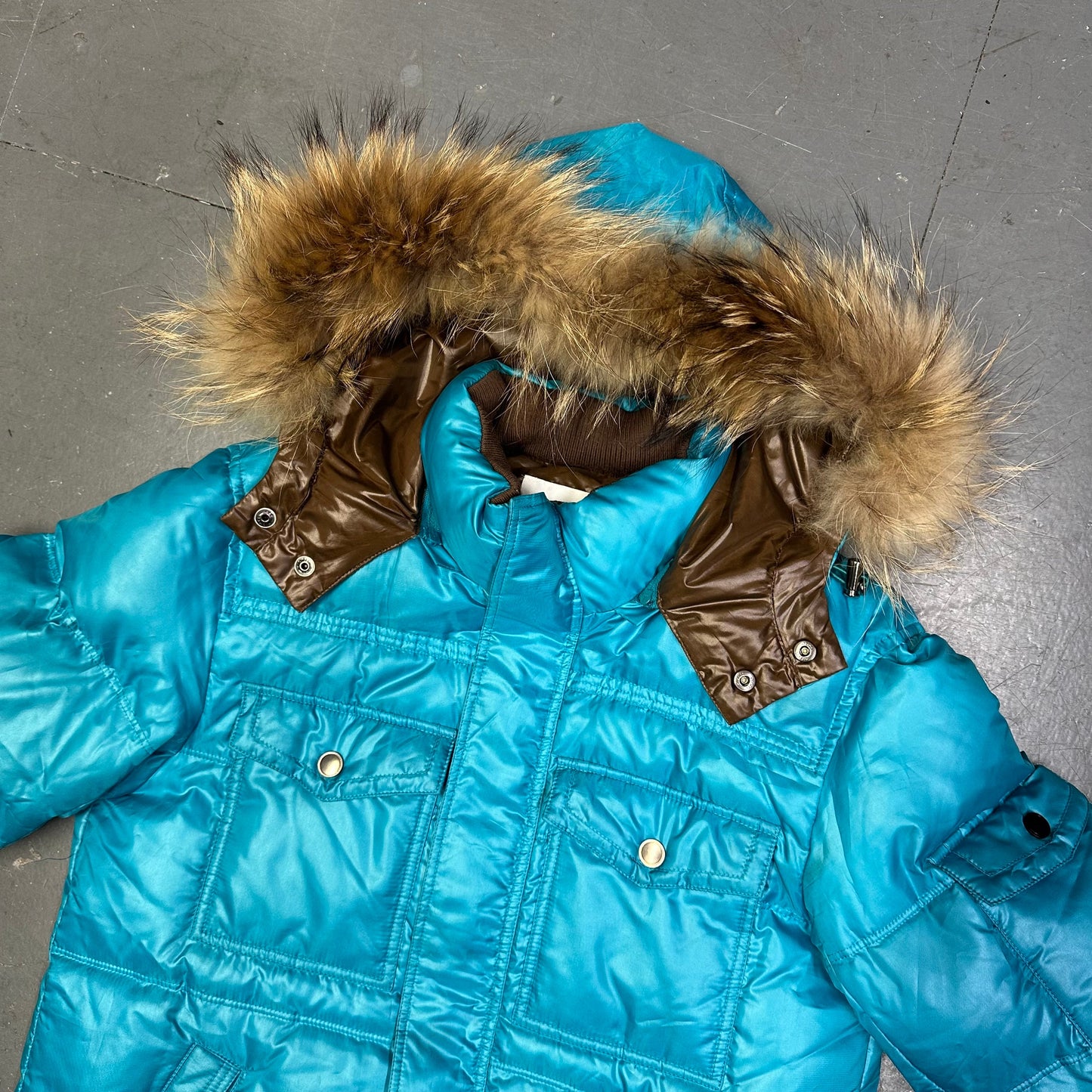 Takeo Kikuchi Puffer Jacket With Fur Hood In Blue ( S )