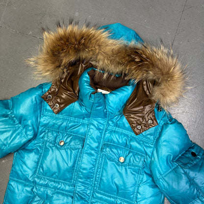 Takeo Kikuchi Puffer Jacket With Fur Hood In Blue ( S )