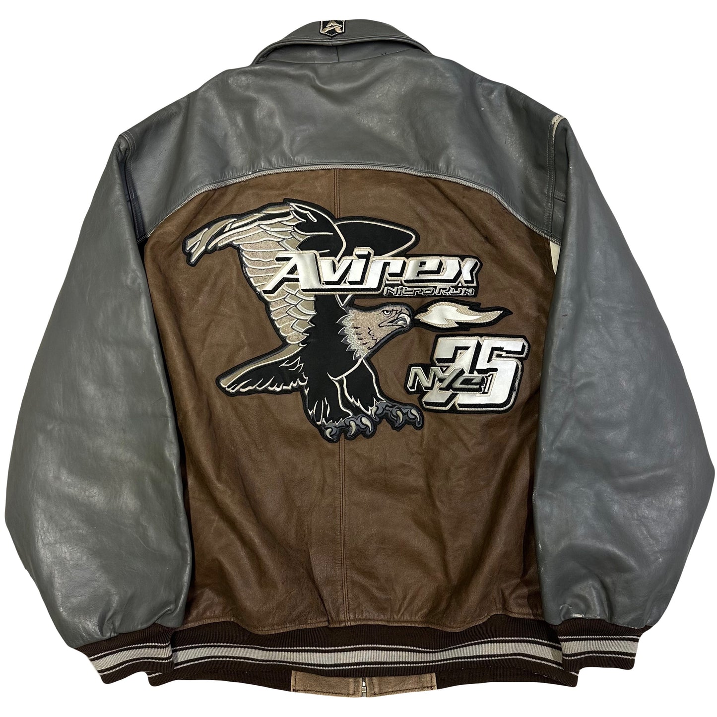 Authentic Avirex Leather Nitro Run Jacket In Grey & Brown