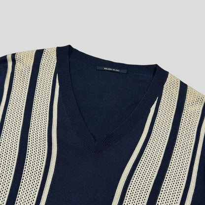 Prada Milano 2014 Superfine Silk Mesh Panelled Bowling Cardigan - M