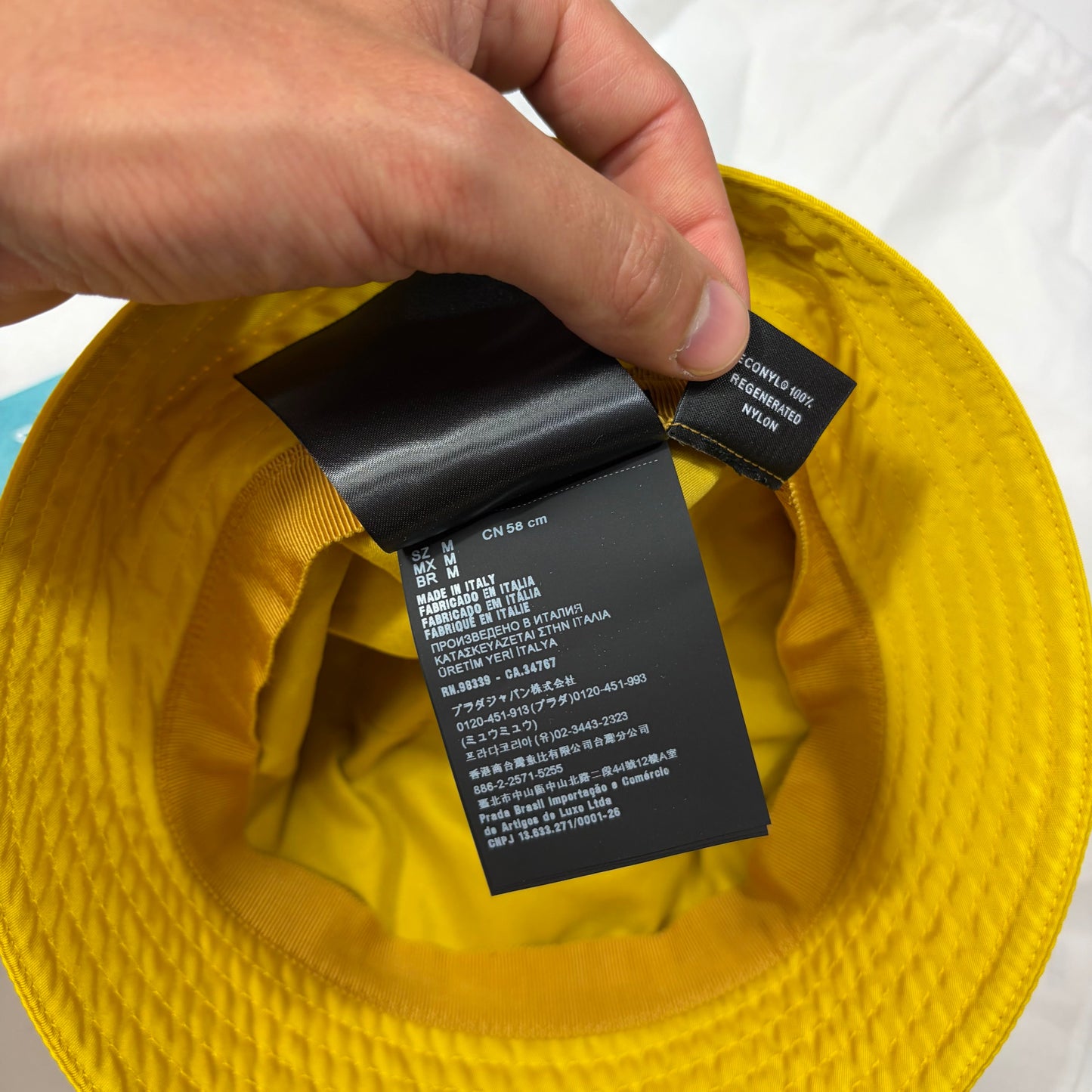 Prada Milano 2020 Re-nylon Yellow Panama Bucket Hat | O/S, Metallic Yellow