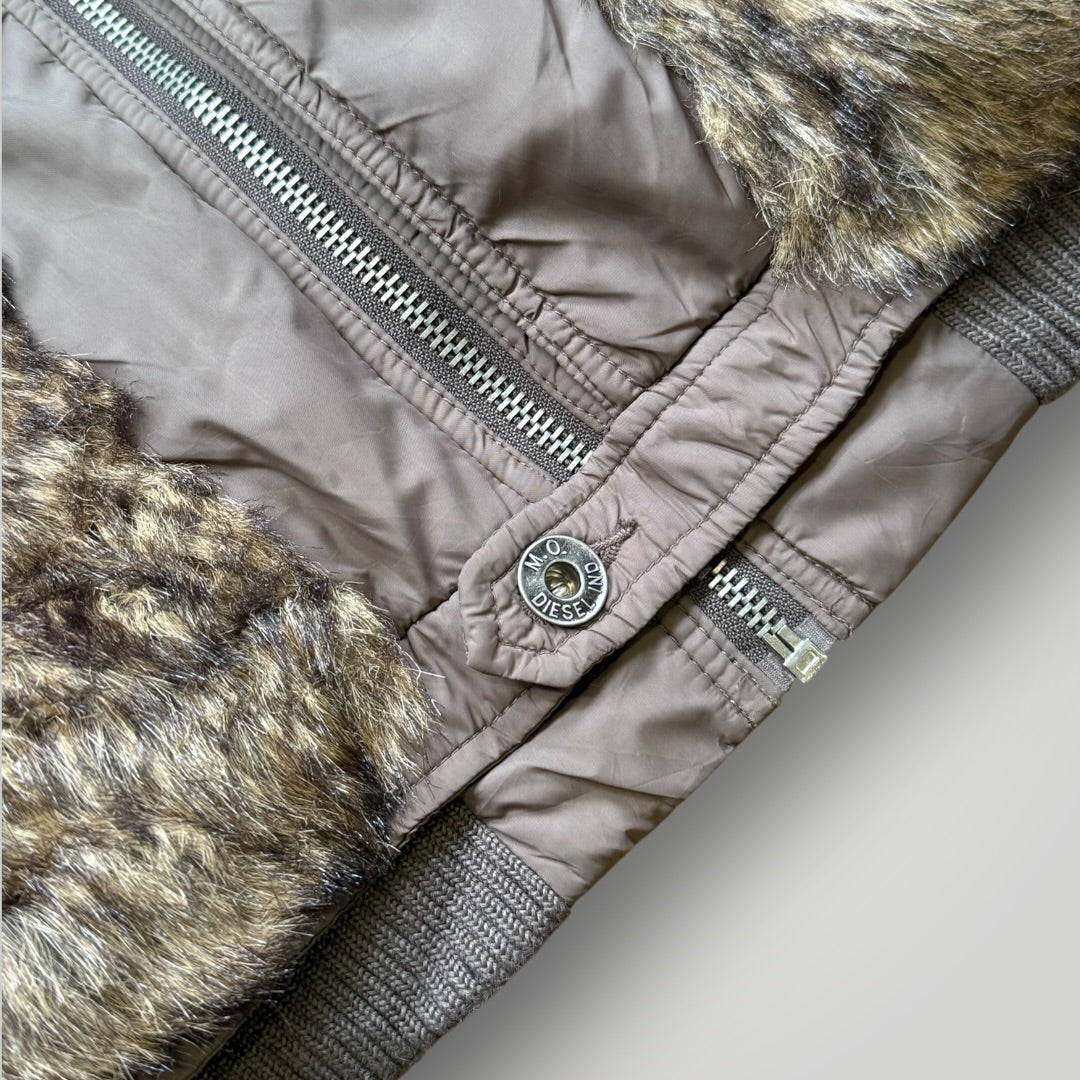 2000's Diesel Faux Fur Asymmetrical Bomber Jacket S