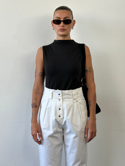 Vintage 1990s Pure Cotton High Waisted Tapered Trousers - W26