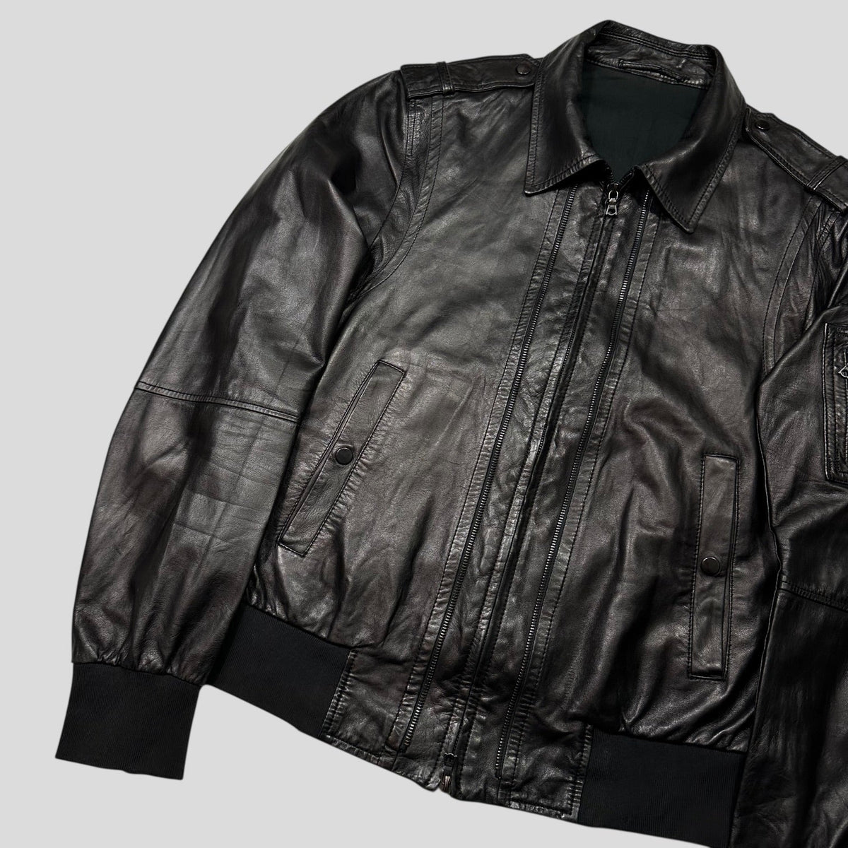 Neil Barrett 00’s Multi Zip Detailed Leather Flight Jacket - M | Large, Black