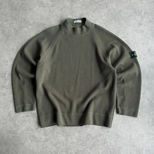 Stone Island RARE A/W 1998 heavyweight mock neck knitted jumper (XL)