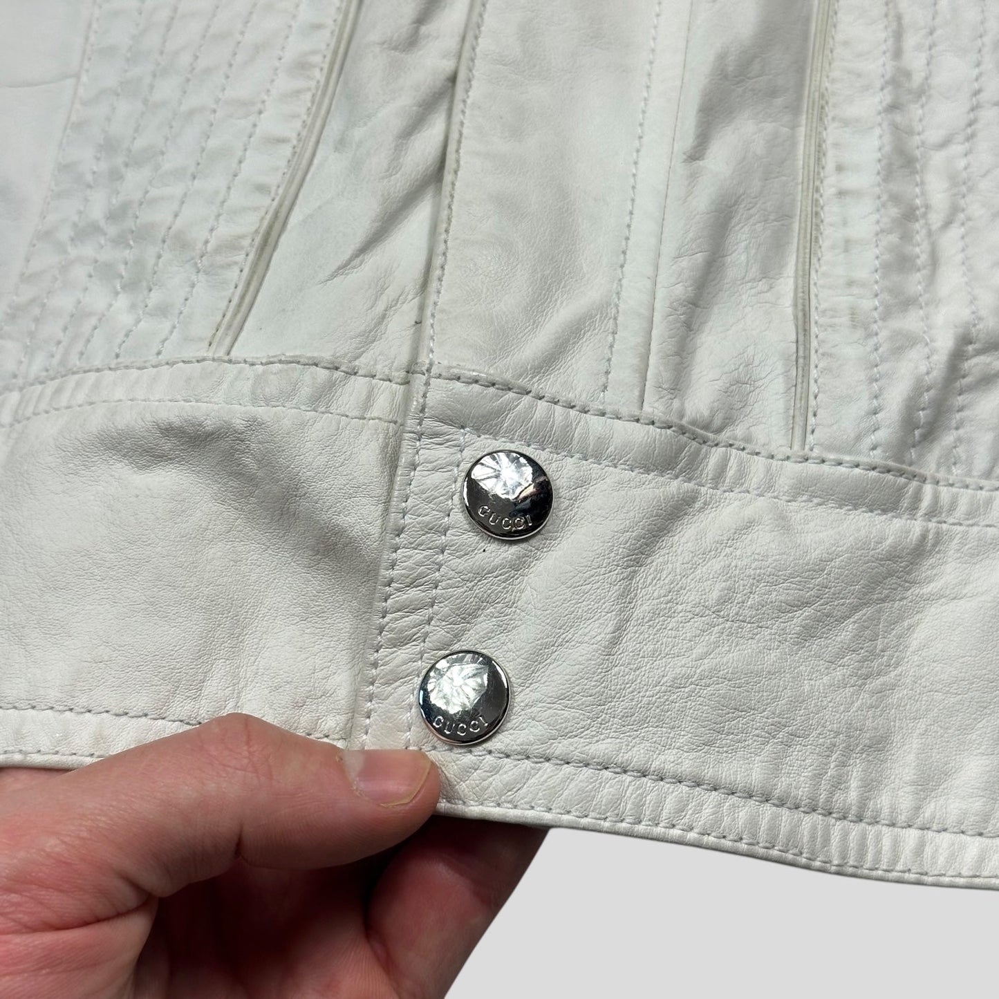 Gucci 2010 Nappa Leather Café Racer Perforated Panelled Biker Jacket - IT54 (L) | Default Title, White