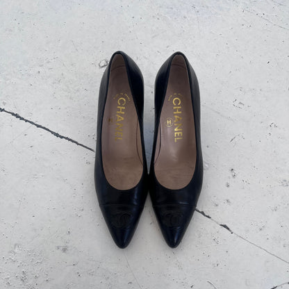 2000s chanel black leather heels | BLACK, Black