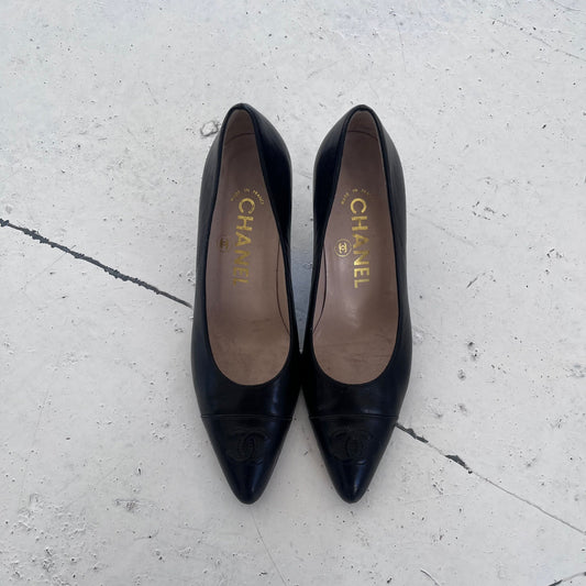 2000s chanel black leather heels | BLACK, Black