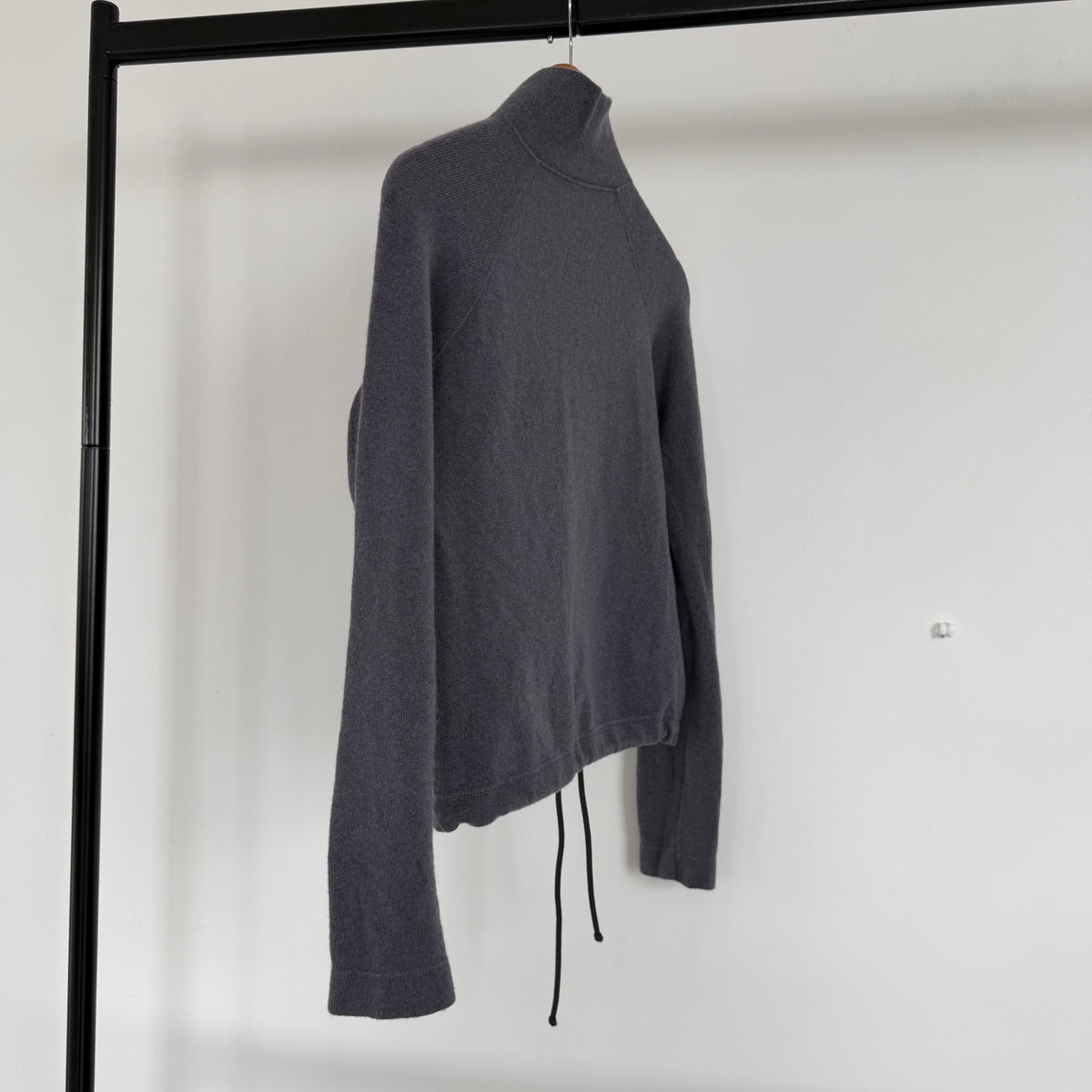 1990s armani jeans asymmetrical clasp funnel neck knitted jumper | O/S, Charcoal