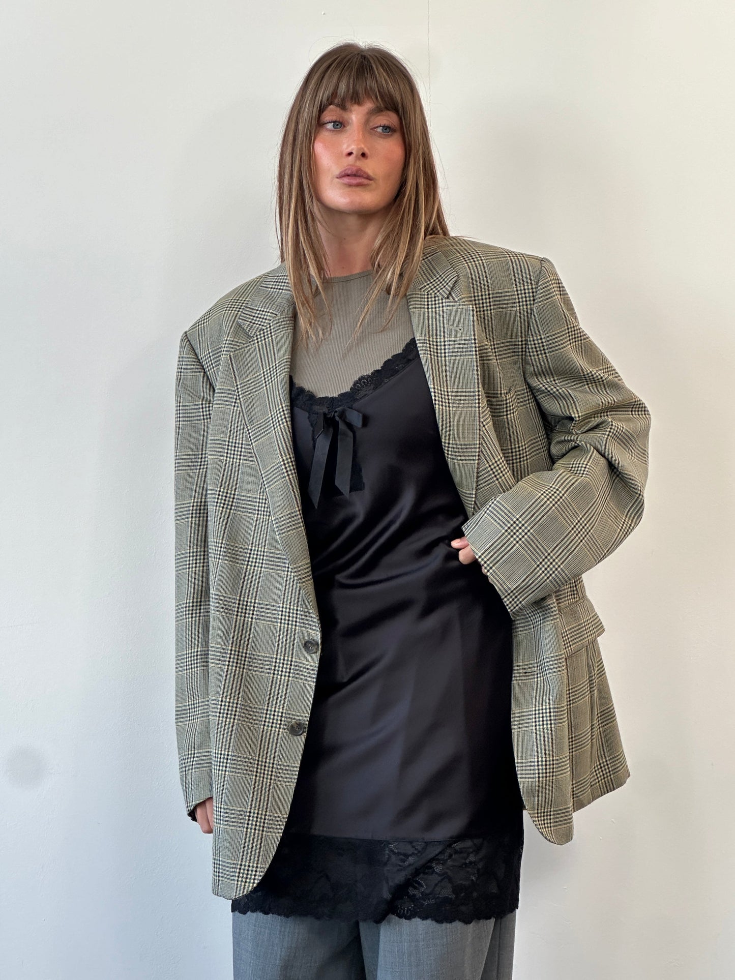 Burberry 1980s Pure Wool Single Breasted Check Blazer - 48R/XXL